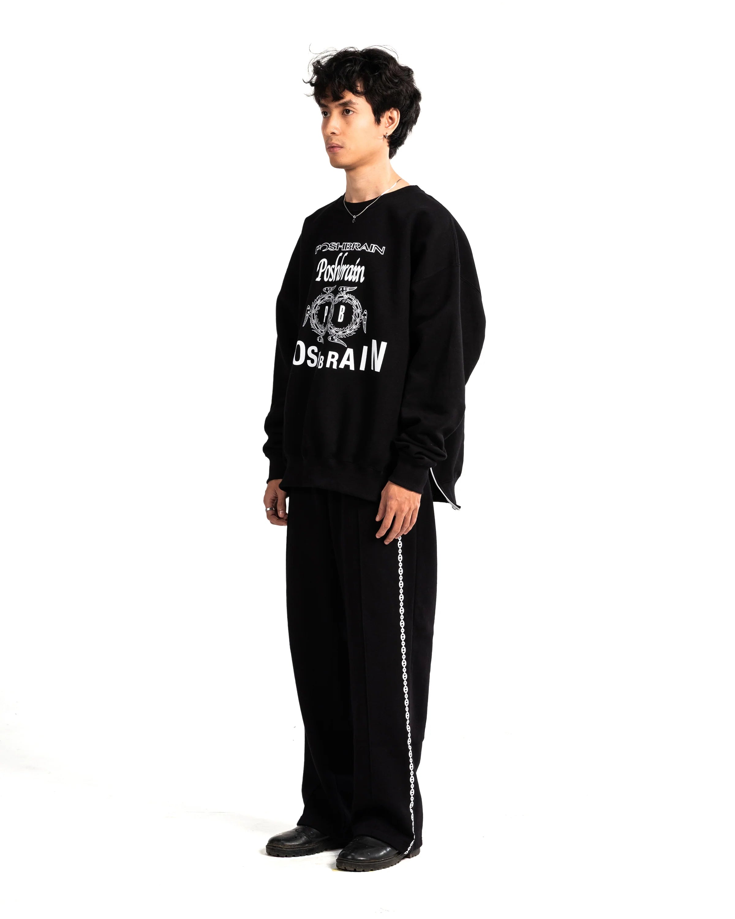 POSHBRAIN WORKS SIDE ZIPPER CREWNECK - BLACK