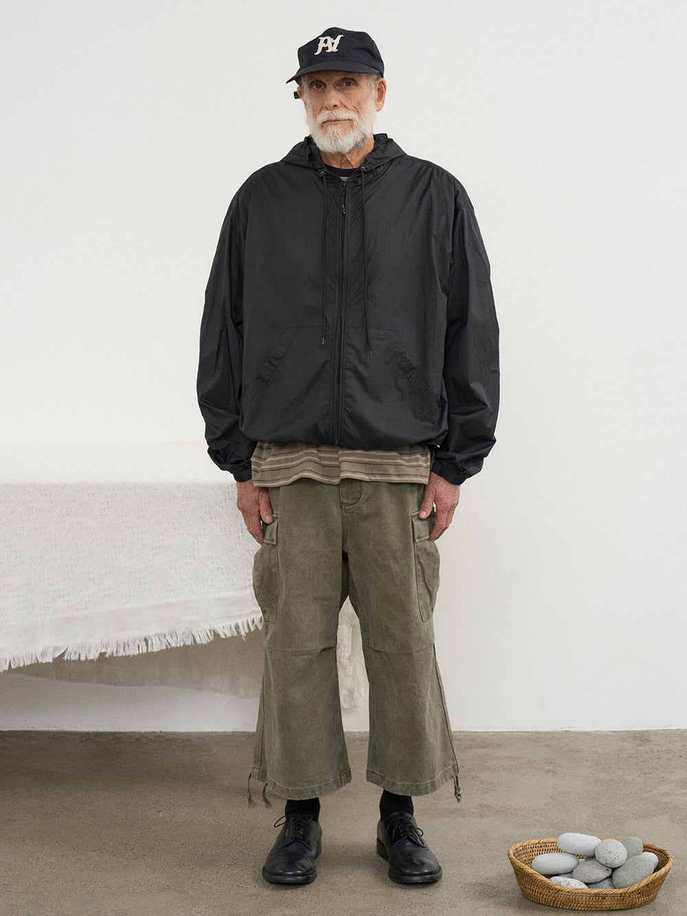 Partimento - Puckering Sheer Hood Zip-up Black