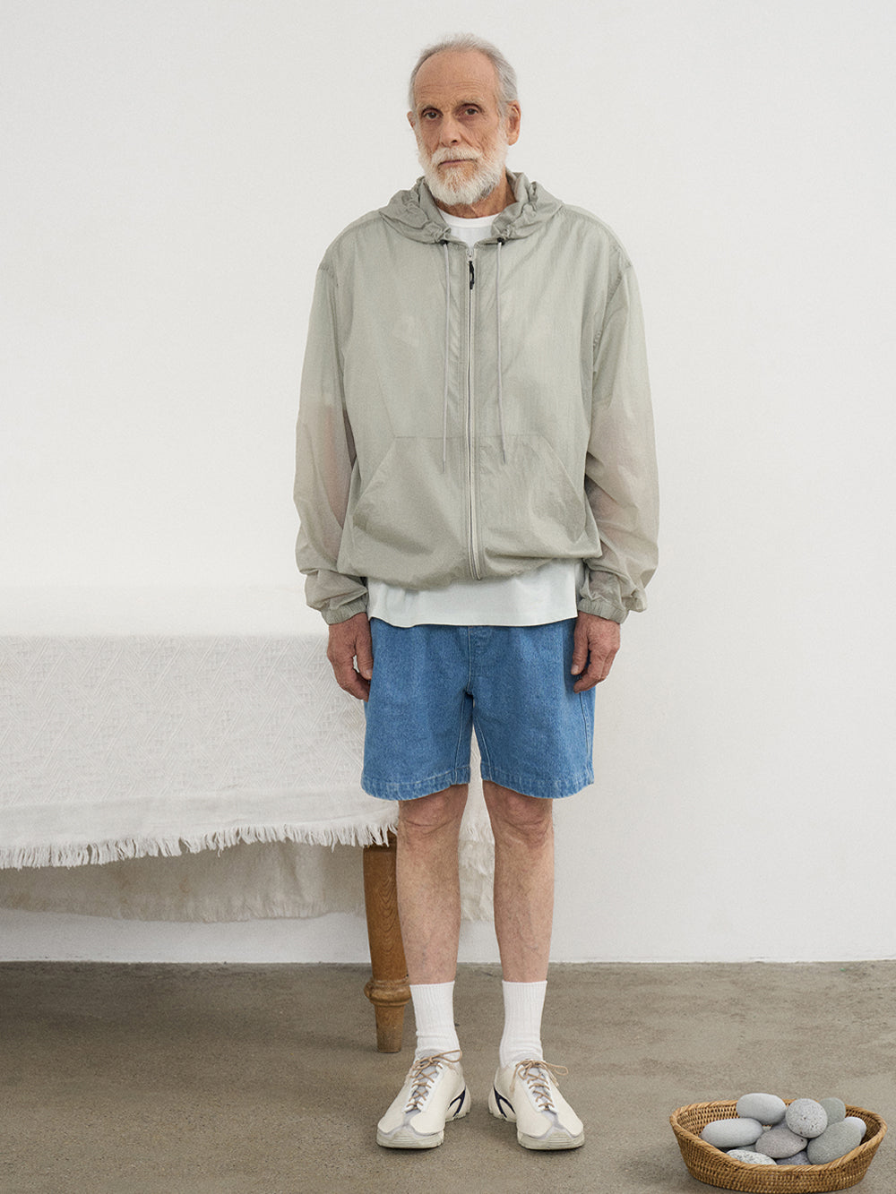 Partimento - Puckering Sheer Hood Zip-up Gray