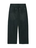 Partimento Wide Cut Off Denim Pants - Gray