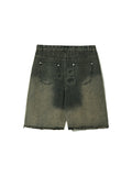 Partimento Destroyed Washed-Out Denim Half Pants - Black