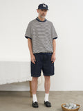 Partimento Stripe Pullover Half Tee - Navy