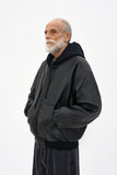 Partimento Layered Hood Leather Quilted Jacket Black