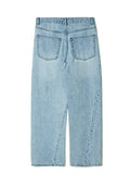 Partimento Unbalanced Curved Denim Pants - Light Blue