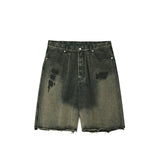 Partimento Destroyed Washed-Out Denim Half Pants - Black