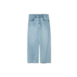 Partimento Unbalanced Curved Denim Pants - Light Blue