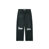 Partimento Wide Cut Off Denim Pants - Gray