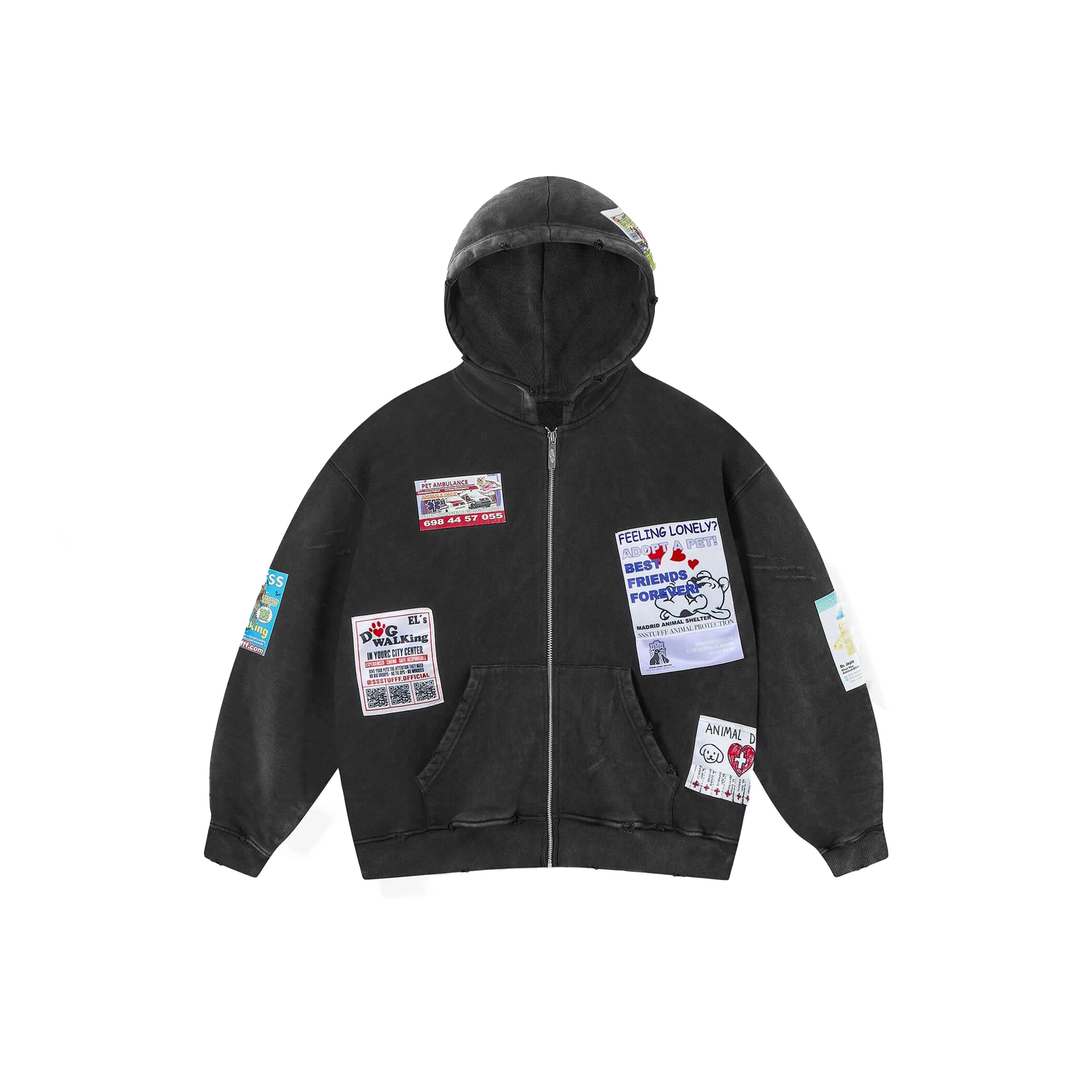 SSSTUFFF Complex Ads Zip Up Hoodie - Vintage Black