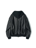Partimento Layered Hood Leather Quilted Jacket Black
