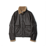 Partimento Leather Boa Fleece Mouton Jacket Brown