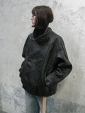 Partimento Vintage Leather Bomber Jacket Black