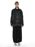 Partimento Vintage Leather Bomber Jacket Black