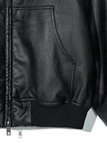 Partimento Layered Hood Leather Quilted Jacket Black