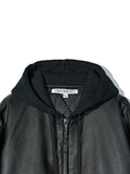 Partimento Layered Hood Leather Quilted Jacket Black