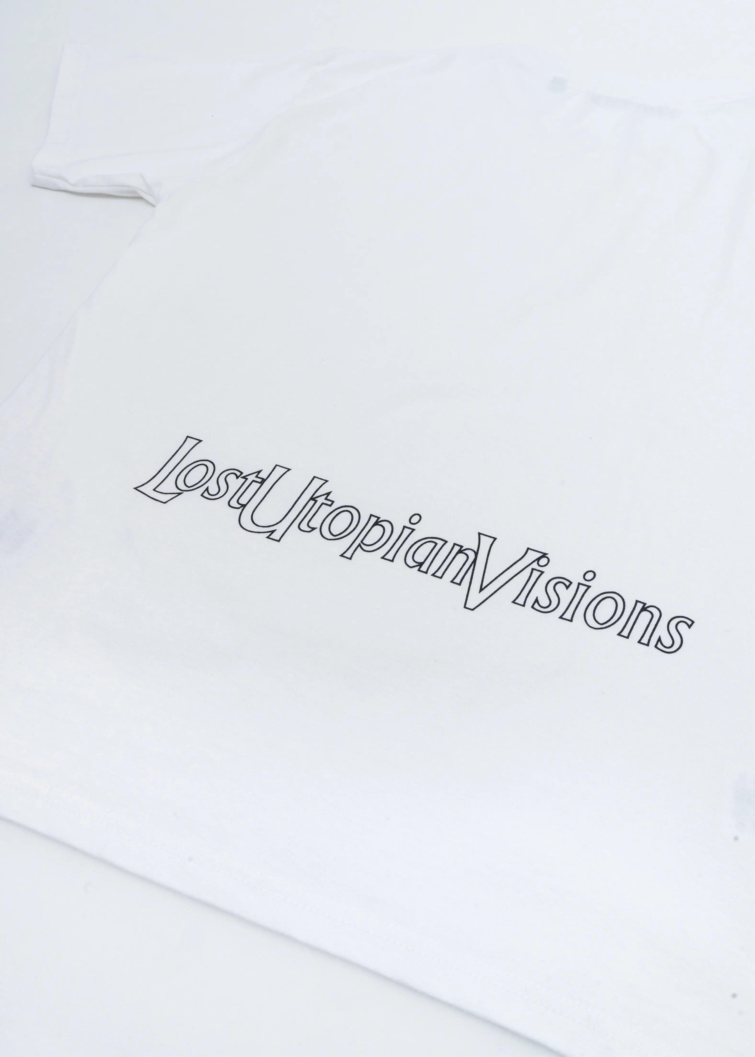 Lost Utopian Visions LUV Outline logo SS tee - White - SUPERCONSCIOUS BERLIN