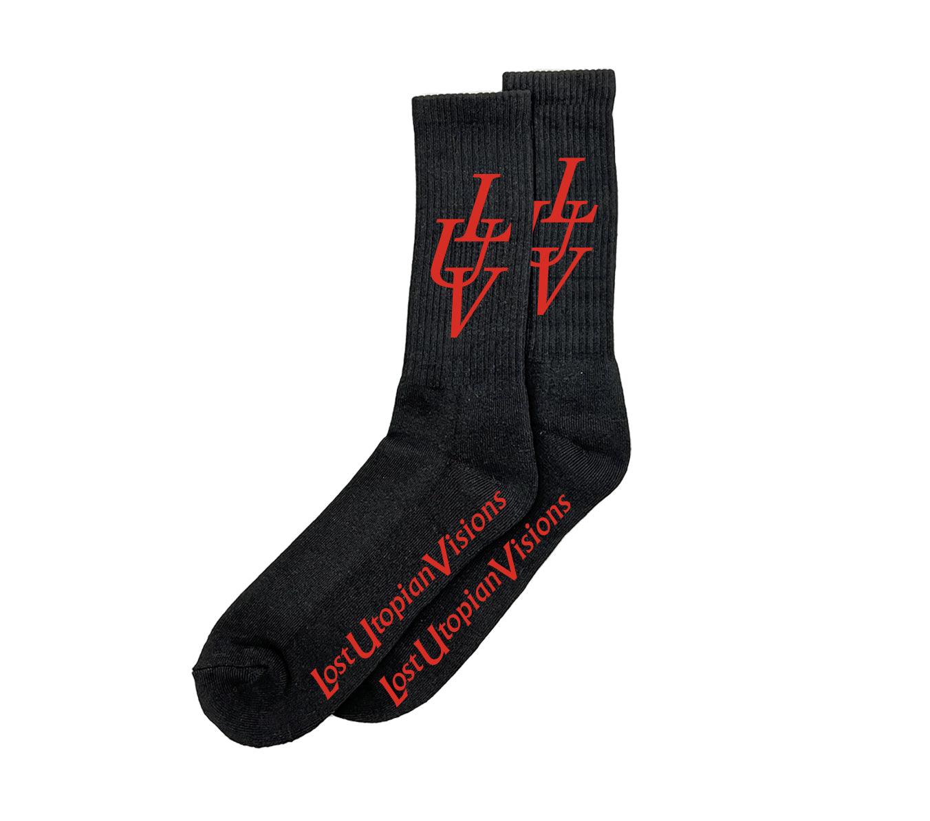 Lost Utopian Visions LUV Paris Socks - Black / Red - OS -