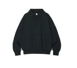 Partimento Collar Zip-up Pullover Sweatshirt - Black -