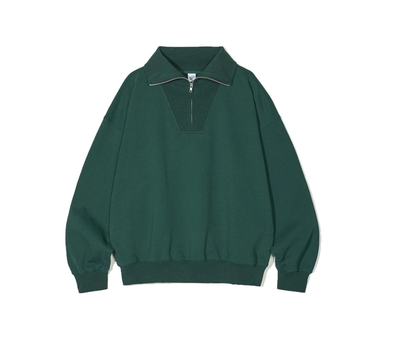 Partimento Collar Zip-up Pullover Sweatshirt - Green -
