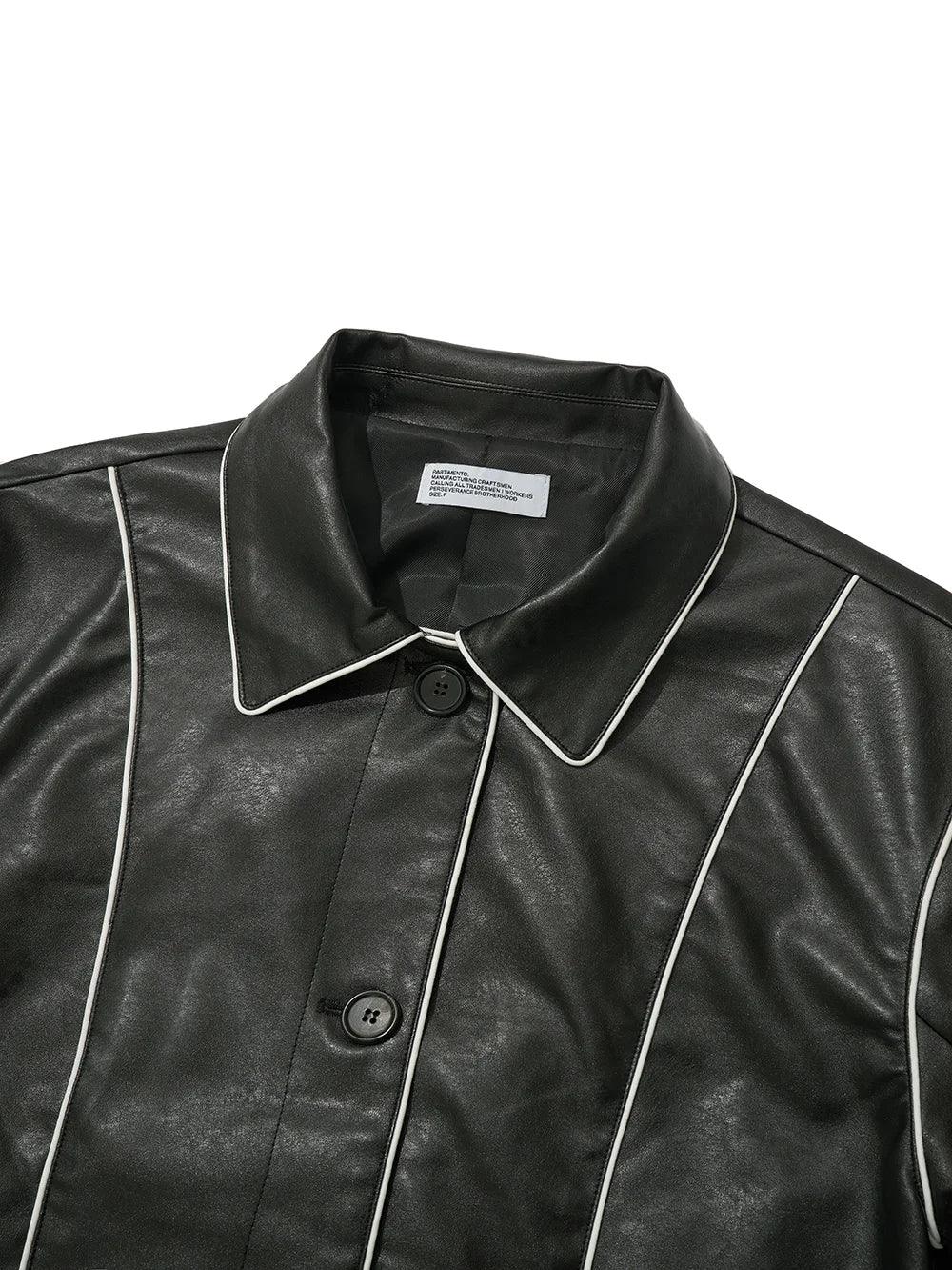 Partimento Piping Point Vegan Leather Car Coat- Black - One