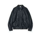 Partimento [Vegan Leather] Oversize Bomber Jacket - Black