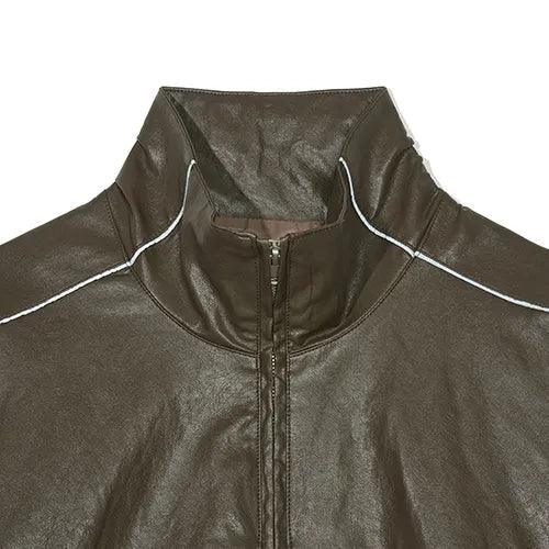 Partimento [Vegan Leather] Reflective Piping Jumper - Brown - SUPERCONSCIOUS BERLIN